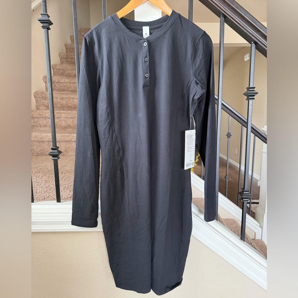 Lululemon All Aligned Ribbed LS Henley Black Long Sleeve dress